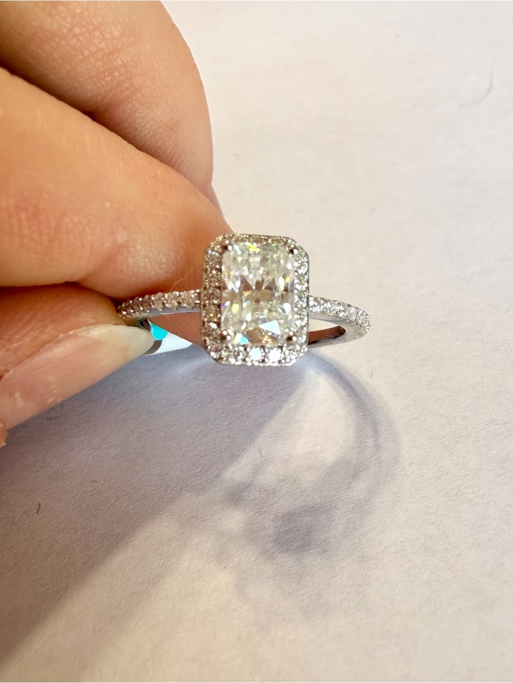 925 Sterling Silver Moissanite Halo Ring Size 7 Engagement